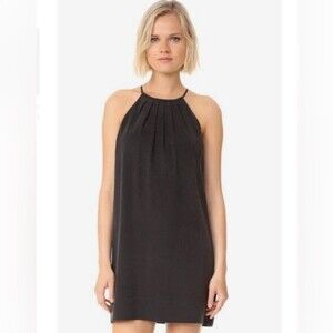 TCEC black pleated trapeze swing dress with pockets size medium